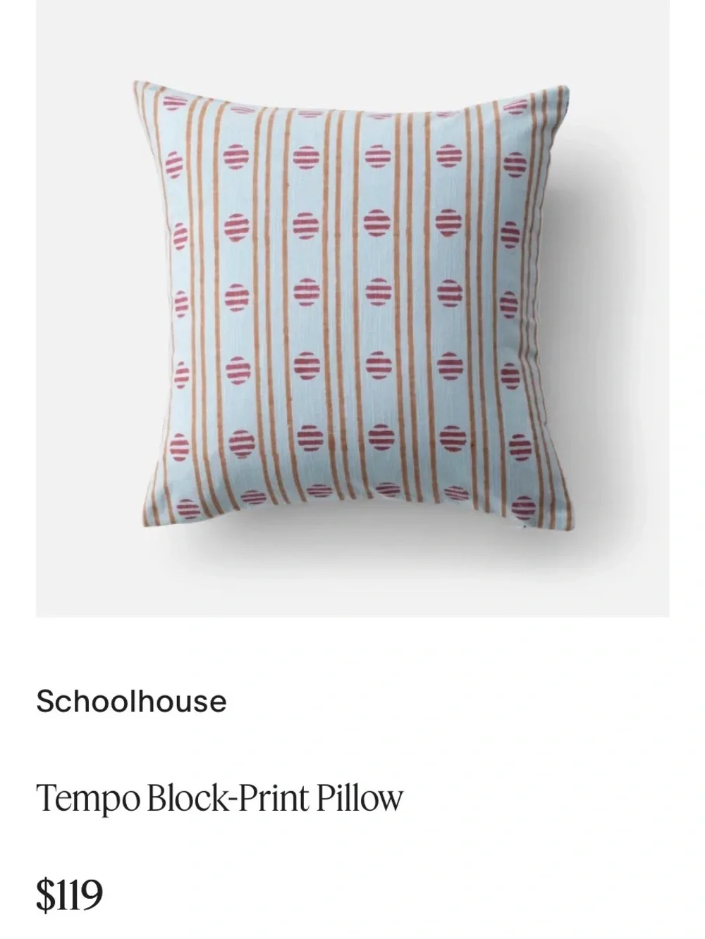 Schoolhouse Mustard Brown Blockprint Pillow Covers with Red-rust Dot Accents